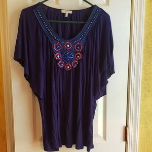 HALO beaded front blue wing top